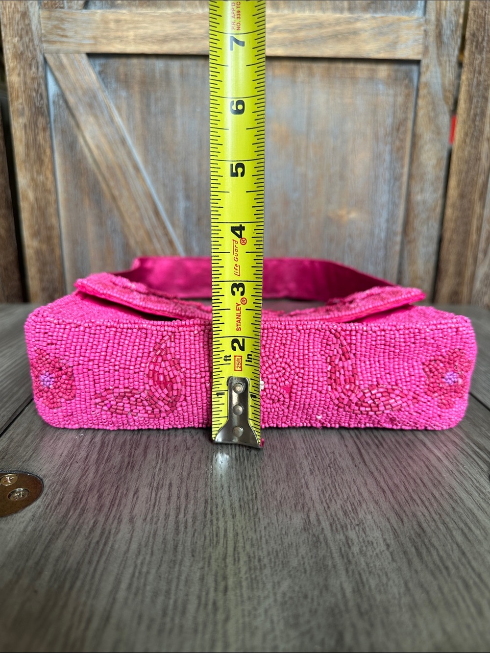 BCBGMaxAzria Pink Floral Beaded Shoulder Handbag Purse - Picture 14 of 14